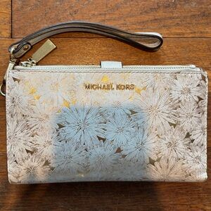 Michael Kors Gold and White Floral Clutch Wallet
